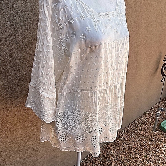 Vintage Johnny Was White Floral Peplum Embroidered Lace Blouse Top Tunic Size: S - Picture 4 of 11